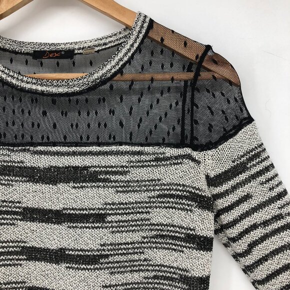Dex Black Grey Abstract Stripe Long sleeve Polka Dot Mesh neck XS - Picture 10 of 14